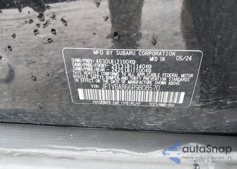 2024 Subaru Wrx from USA, damaged, VIN JF1VBAB66R9808570